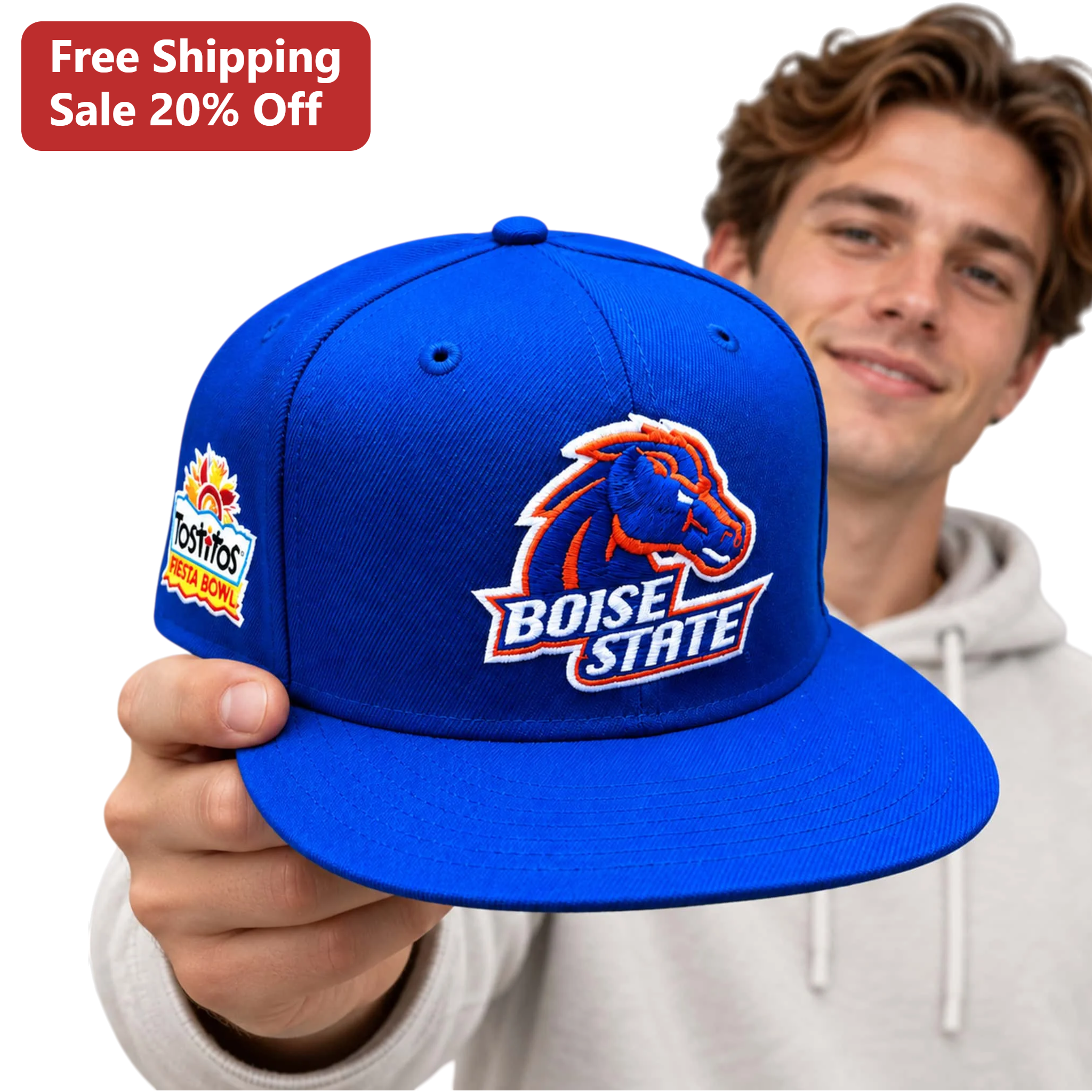 Boise State Broncos Tostitos Fiesta Bowl Hat Royal Blue Snapback Embroidered Bronco Logo Cap