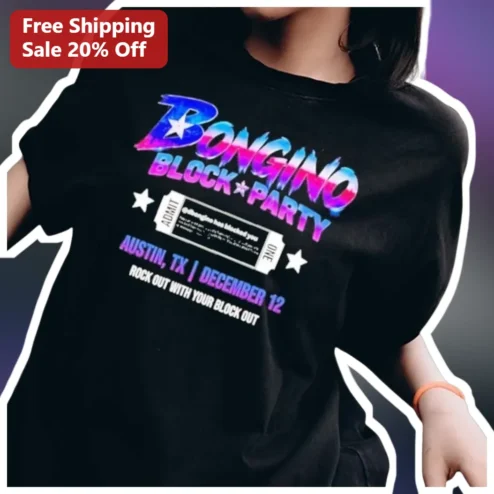Bongino Block Party Rock Out With Your Block Out Tee Dan Bongino Political Humor Graphic Shirt Conse available at our Chicago, Illinois warehouse