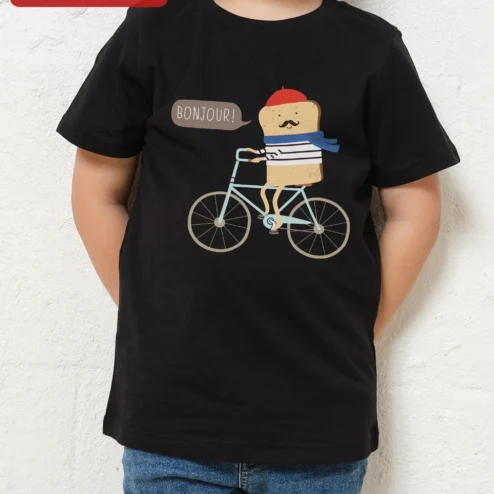 BONJOUR! French Toast Baguette Rider Graphic Tee for Kids and Foodies