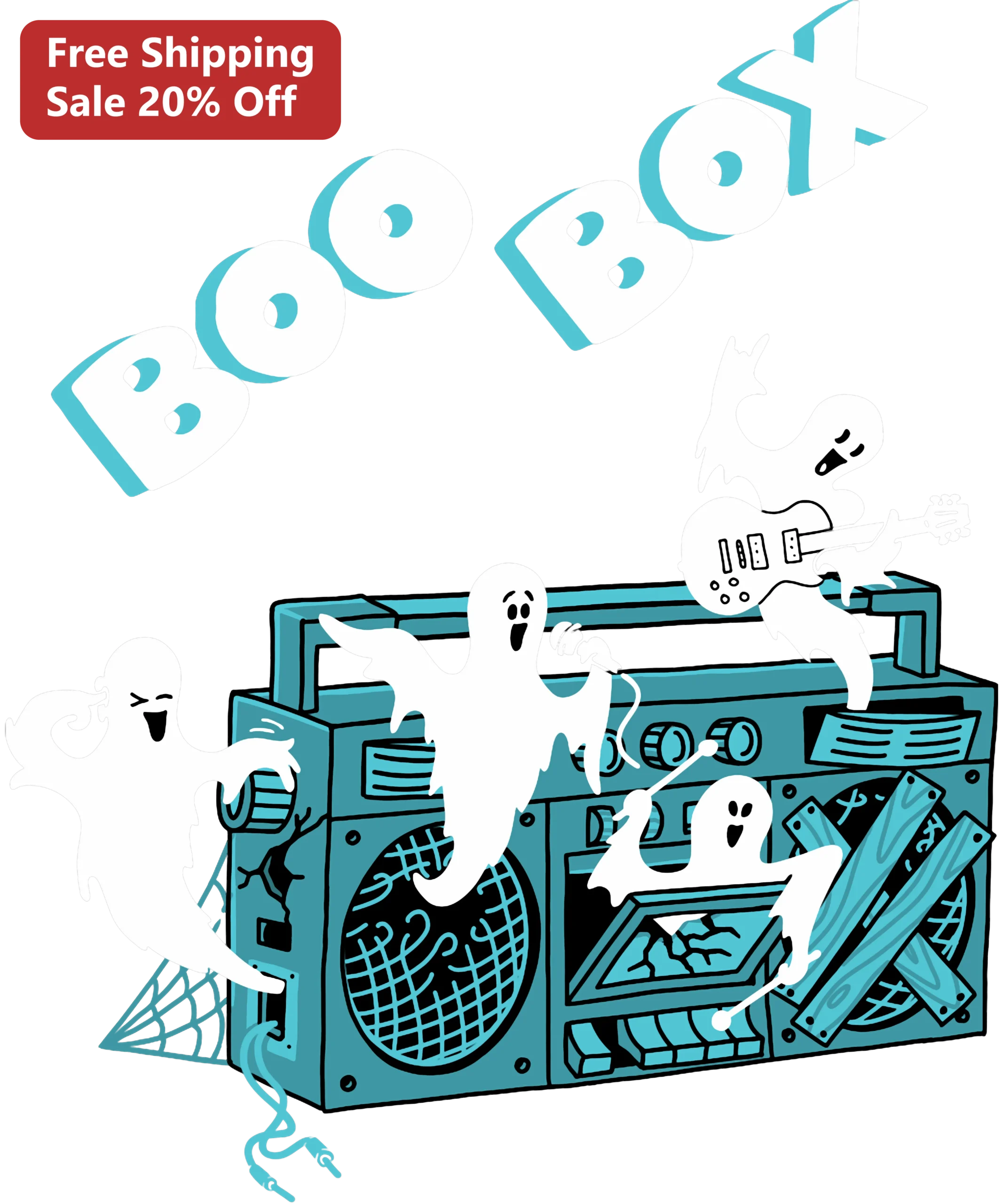 BOO Box Ghost Band Halloween Graphic Tee Spooky Retro Boombox Shirt
