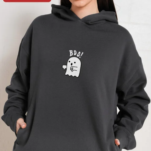 BOO! Cute Ghost Hoodie Kawaii Spooky Halloween Sweatshirt for Women Teens