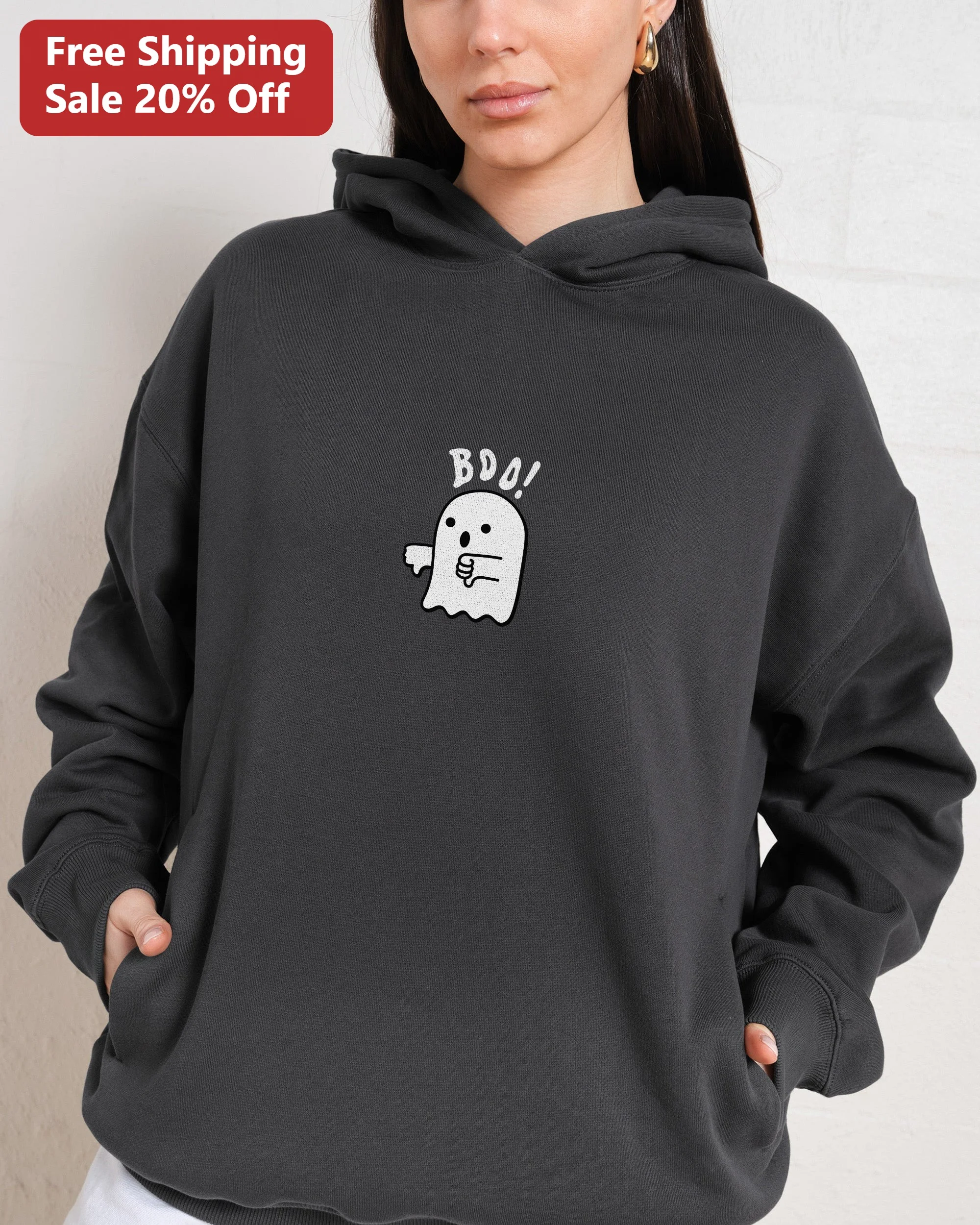 BOO! Cute Ghost Hoodie Kawaii Spooky Halloween Sweatshirt for Women Teens