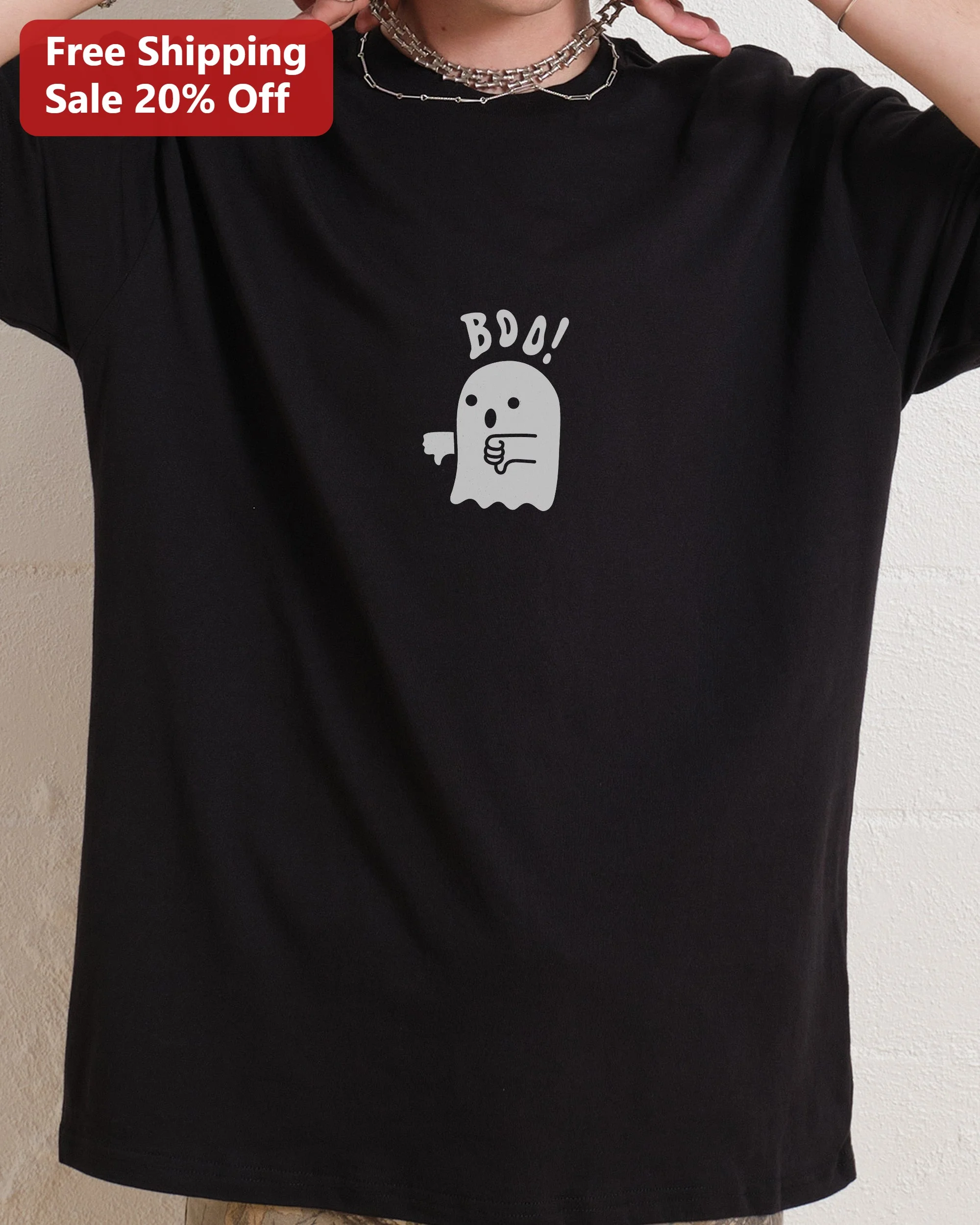 BOO! Ghost Halloween Graphic Tee Cute Spooky Cartoon Shirt for Teens