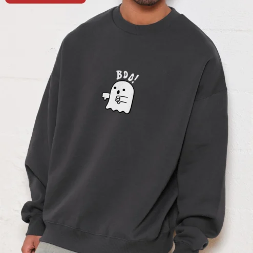 BOO! Ghost Sweatshirt Cute Halloween Spooky Season Crewneck for Women Men