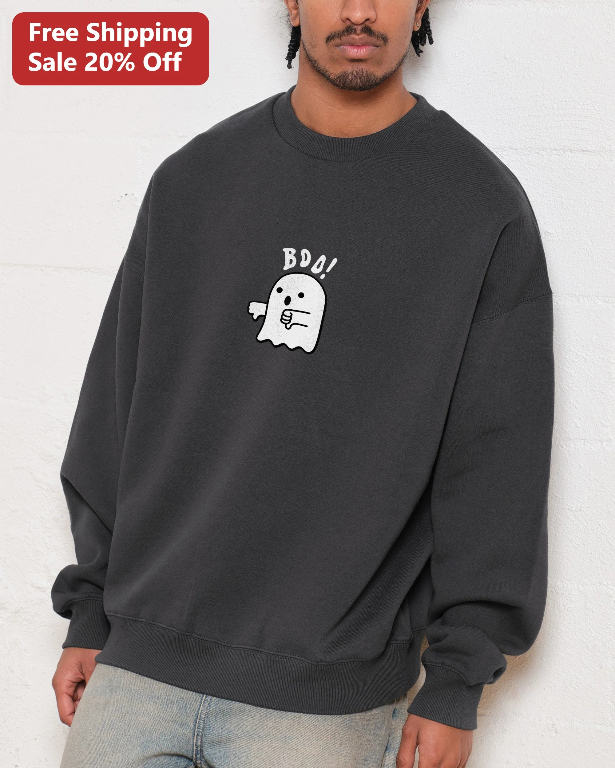 BOO! Ghost Sweatshirt Cute Halloween Spooky Season Crewneck for Women Men