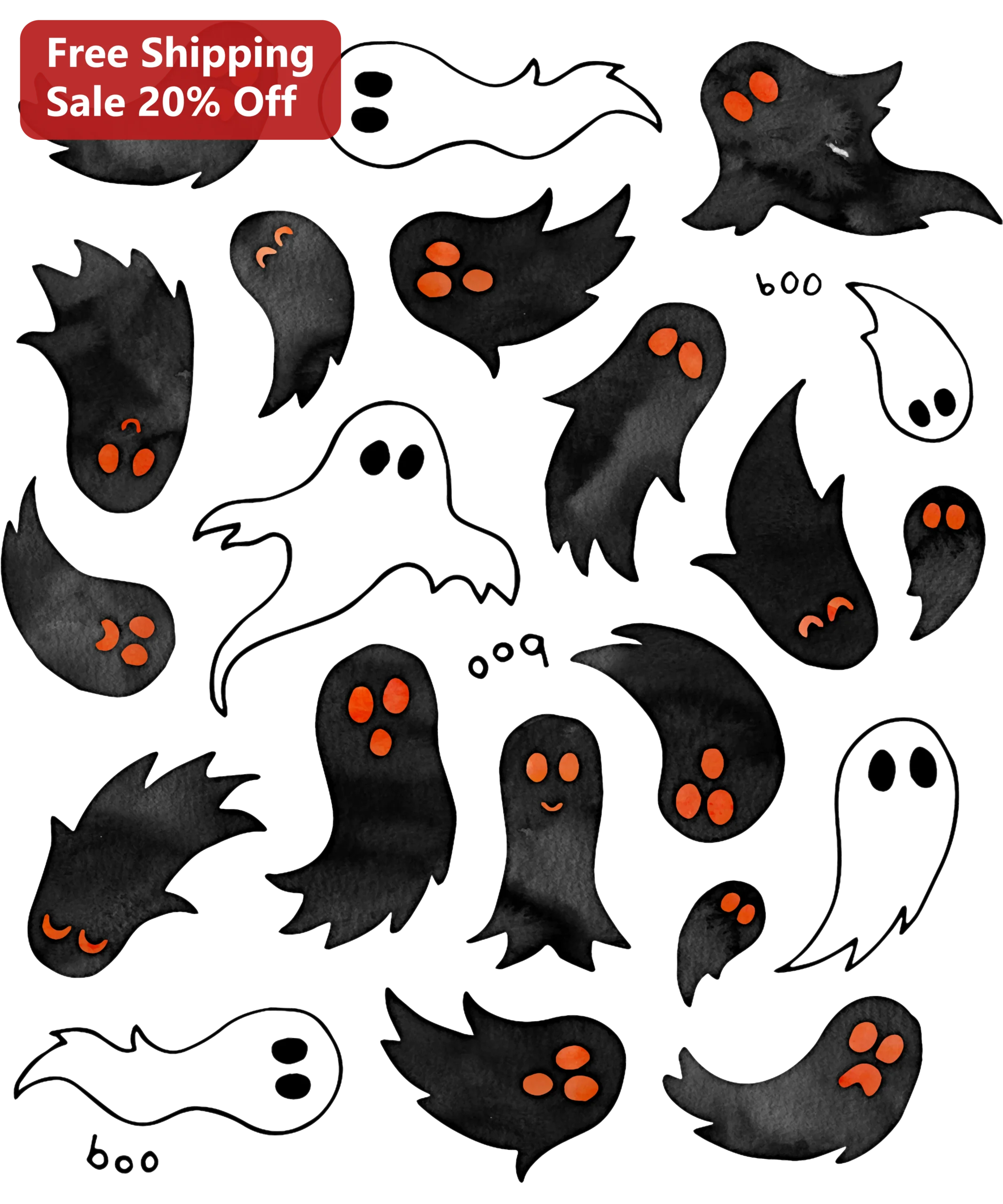 Boo Halloween Digital Download Watercolor Ghost Clipart Instant Print Decor