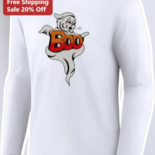 Boo Long Sleeve Shirt Vintage Cartoon Ghost Halloween Kids Men Gift