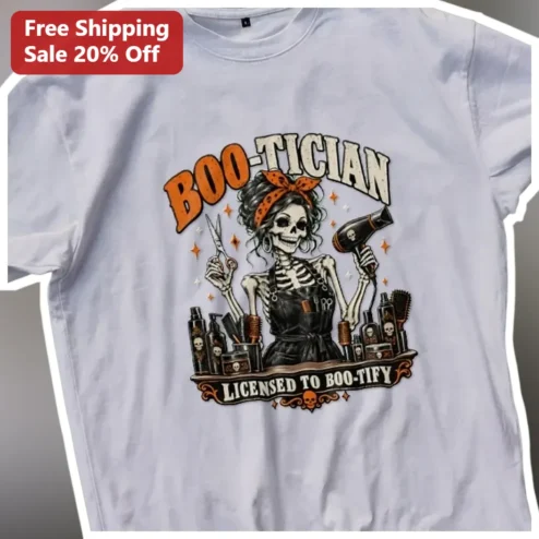 Boo-Tician Licensed To Boo-Tify Halloween Skeleton Hairstylist Tee