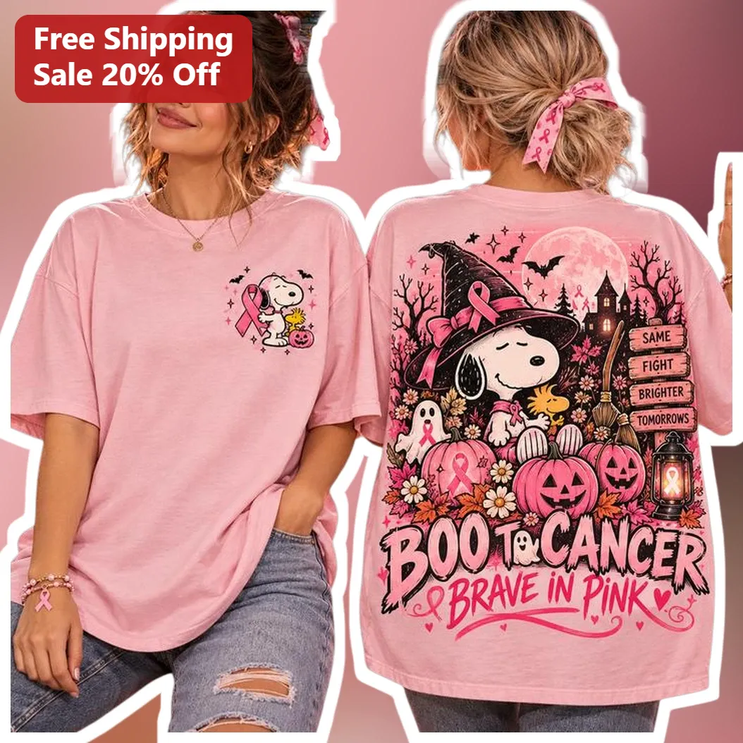 Boo To Cancer Brave In Pink Snoopy Halloween Breast Cancer Awareness Tee