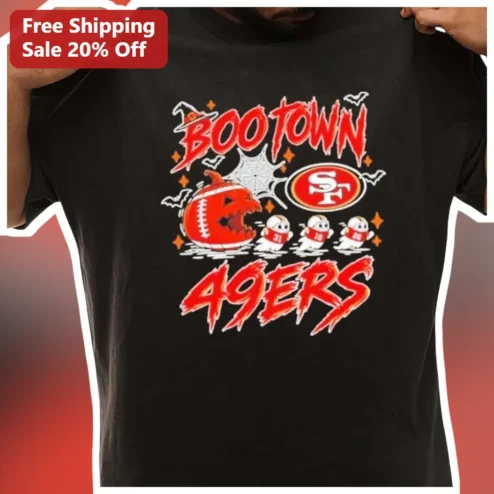 Boo Town 49ers Halloween Football Pumpkin Ghost Graphic Tee