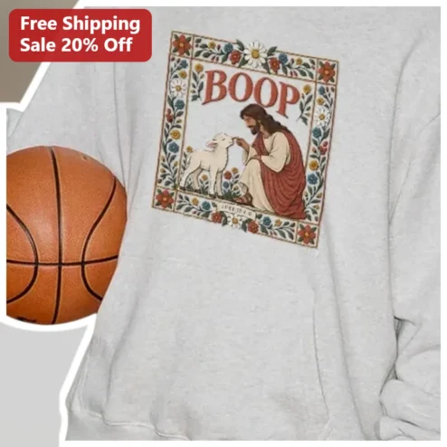 Boop Jesus Sweatshirt Vintage Christian Humor Lamb Illustration Gift