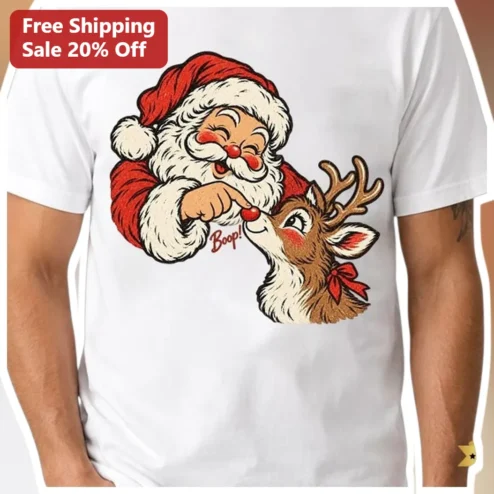 Boop! Santa Claus Rudolph Vintage Christmas Graphic Tee Funny Holiday Shirt