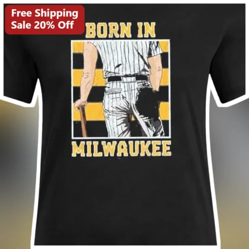 Born In Milwaukee Vintage Baseball Player Graphic Tee Men's Wisconsin Pride Shirt