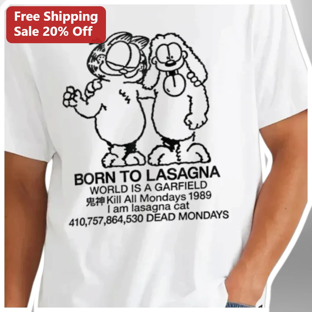 Born to Lasagna Garfield Tee Funny Cat Lover Graphic T-Shirt for Men Women