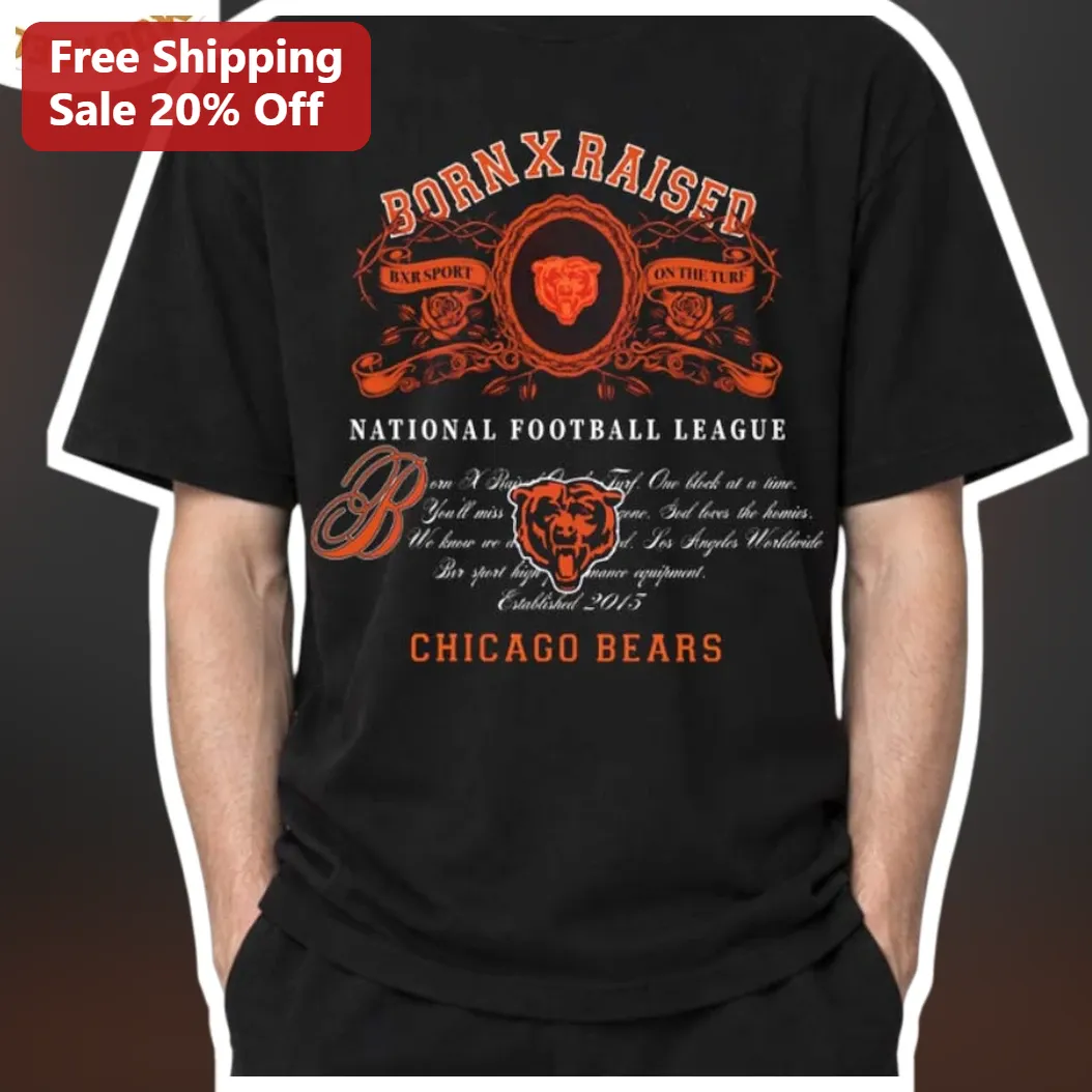 Born X Raised Chicago Bears NFL Vintage Streetwear Graphic Tee