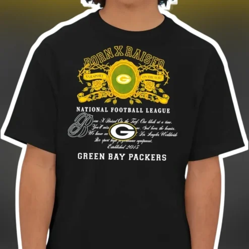Born X Raised Green Bay Packers NFL Vintage Graphic Tee Black Cotton Streetwear Shirt