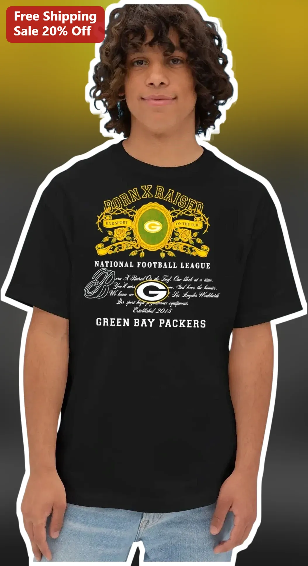 Born X Raised Green Bay Packers NFL Vintage Graphic Tee Black Cotton Streetwear Shirt