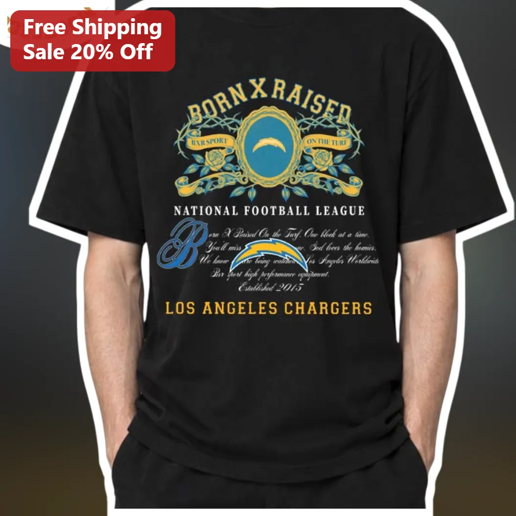 Born X Raised Los Angeles Chargers NFL Vintage Crest Graphic Tee