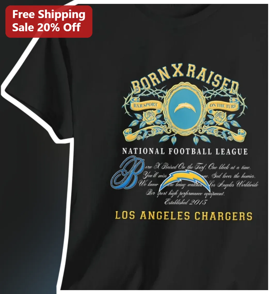 Born x Raised Los Angeles Chargers Vintage Crest Graphic Tee NFL Fan Apparel