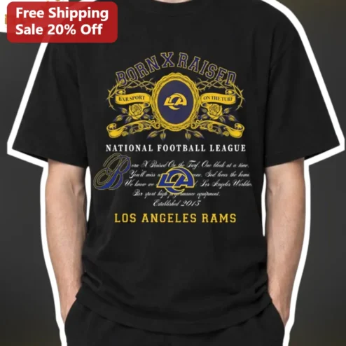 Born X Raised Los Angeles Rams NFL Vintage Graphic Tee Black Cotton Streetwear Shirt