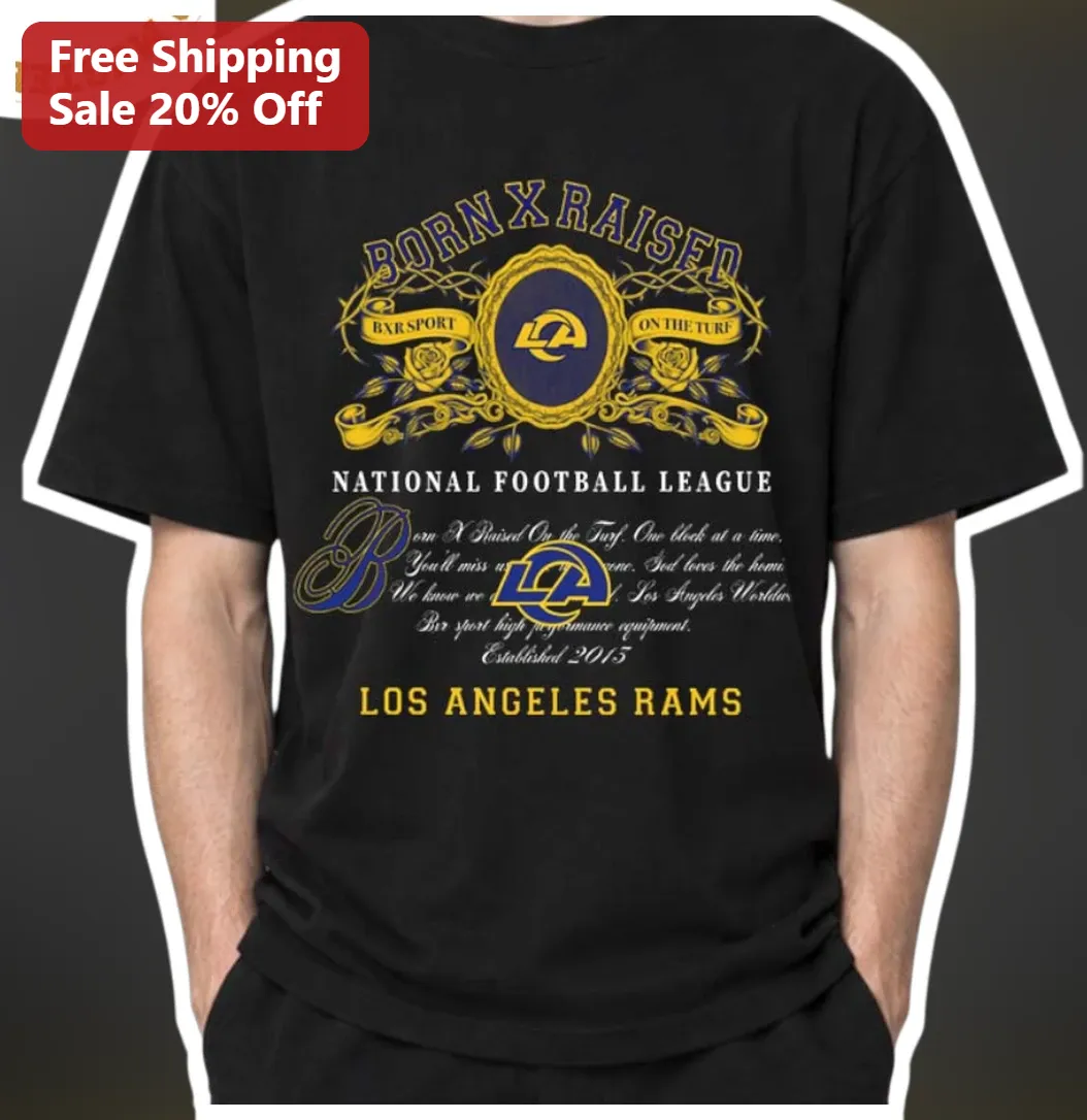 Born X Raised Los Angeles Rams NFL Vintage Graphic Tee Black Cotton Streetwear Shirt