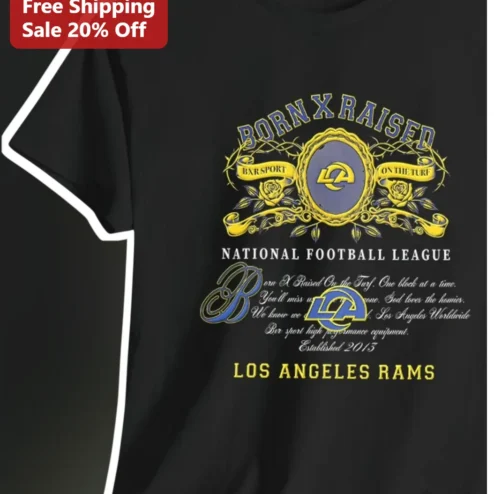 Born X Raised Los Angeles Rams Vintage NFL Graphic Tee Black Cotton Streetwear Shirt