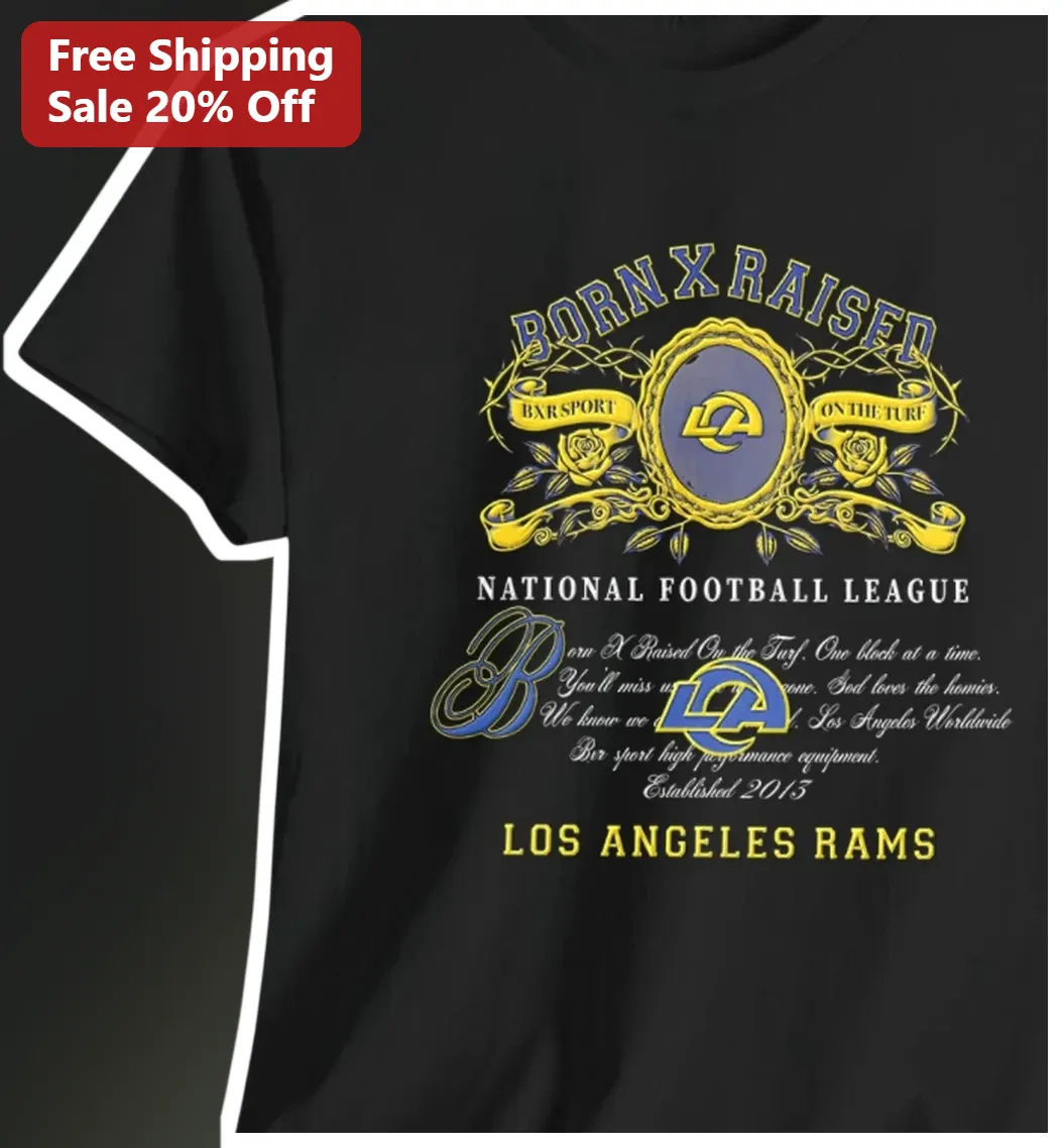 Born X Raised Los Angeles Rams Vintage NFL Graphic Tee Black Cotton Streetwear Shirt