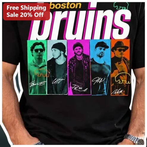 Boston Bruins Vintage Pop Art Player Autographs Graphic Tee for NHL Hockey Fans