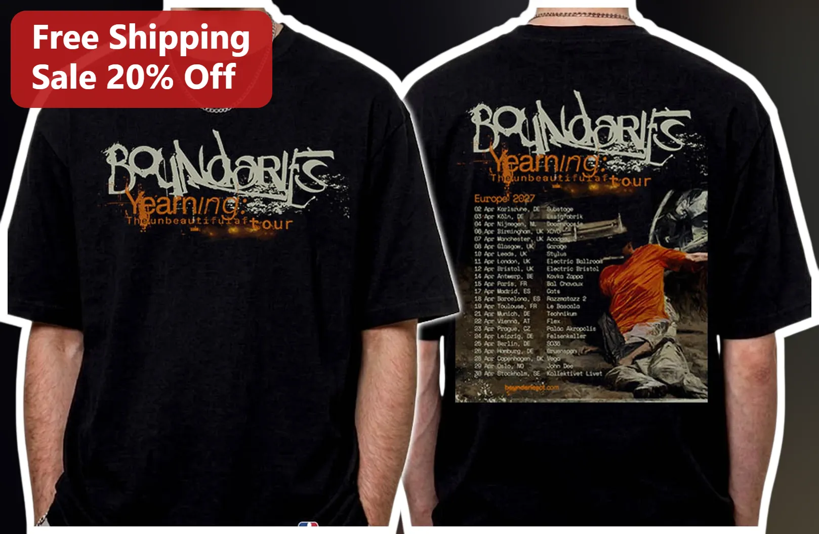 Boundaries Yearning The Unbeautiful After Tour Tee Punk Rock Band Merch