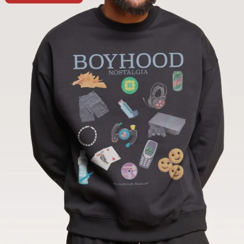 Boyhood Nostalgia Sweatshirt Vintage 90s Y2K Retro Gaming Collage Crewneck Gift for Men Women