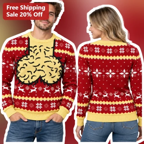 Brain Knit Ugly Christmas Sweater Funny Neuro Holiday Party Gift for Teachers and Psychologists