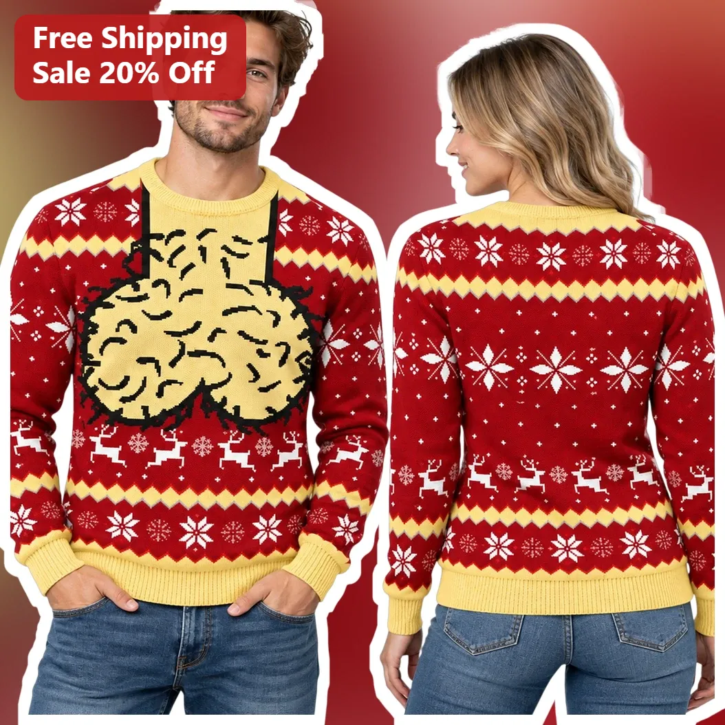 Brain Knit Ugly Christmas Sweater Funny Neuro Holiday Party Gift for Teachers and Psychologists