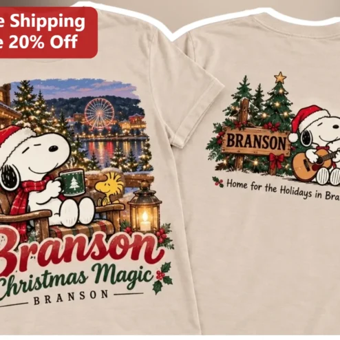 Branson Christmas Magic Home for the Holidays in Branson Tee Snoopy Peanuts Holiday Souvenir Shirt