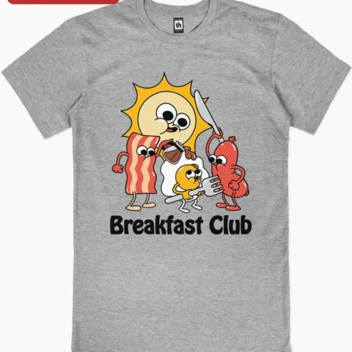 Customer in Chicago, Illinois wearing Breakfast Club Tee Retro Cartoon Food Graphic Shirt for Men Women