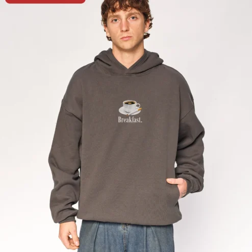 Breakfast Coffee and Cigarettes Hoodie Dark Humor Sarcastic Graphic Sweatshirt for Women Men on a hanger, ready to ship from Chicago, Illinois