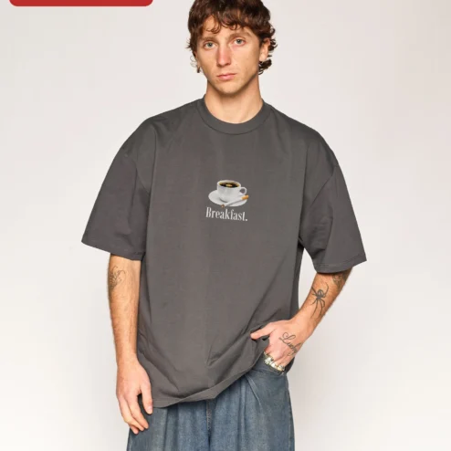 Close-up of Breakfast Coffee Cigarette Graphic Tee Funny Morning Routine Shirt for Women Men for streetwear fans in Chicago, Illinois