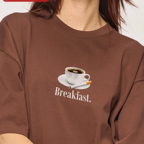 Close-up of Breakfast Coffee Cigarette Graphic Tee Funny Morning Routine Shirt for Women Men for streetwear fans in Chicago, Illinois