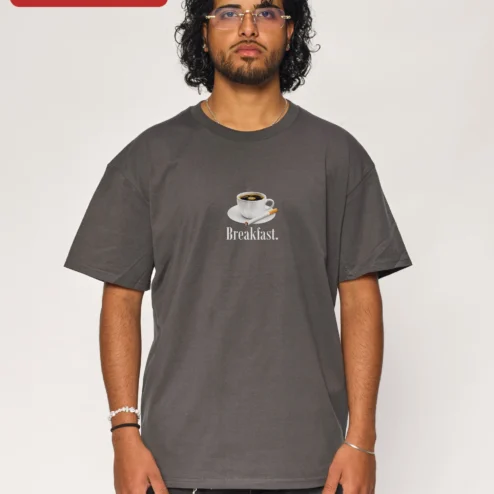 Customer in Chicago, Illinois wearing Breakfast Coffee Lover Graphic Tee Funny Morning Routine Shirt for Women Men