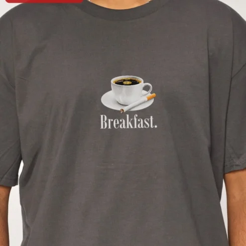 Close-up of Breakfast Coffee Lover Graphic Tee Funny Morning Routine Shirt for Women Men for streetwear fans in Chicago, Illinois