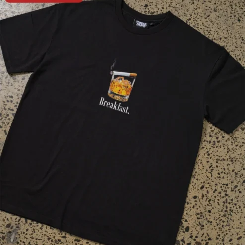 Breakfast. Funny Whiskey Cigarette Graphic Tee for Adults