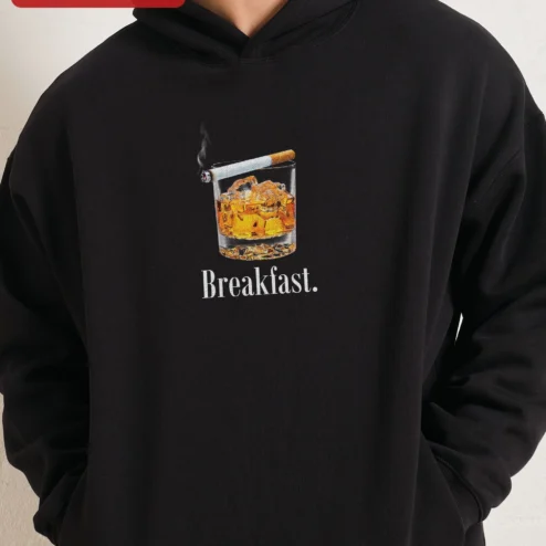 Breakfast Hoodie Funny Whiskey Drink Graphic Pullover for Men Women Fall Gift