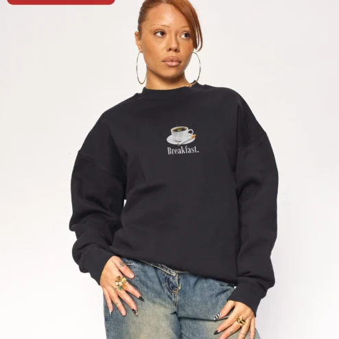 Breakfast Sweatshirt Coffee and Cigarettes Minimalist Black Crewneck Gift for Women