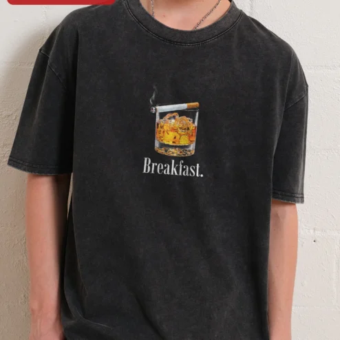 Breakfast Whiskey Glass Acid Wash Tee Funny Sarcastic Drink Shirt for Adults