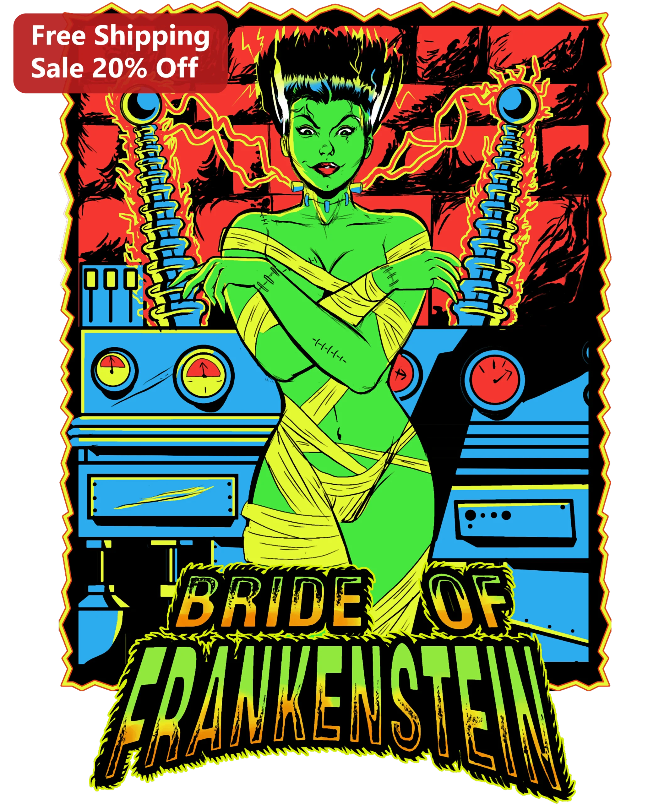 Bride of Frankenstein Tee Retro Comic Book Horror Graphic T-Shirt for Women Men Halloween Gift