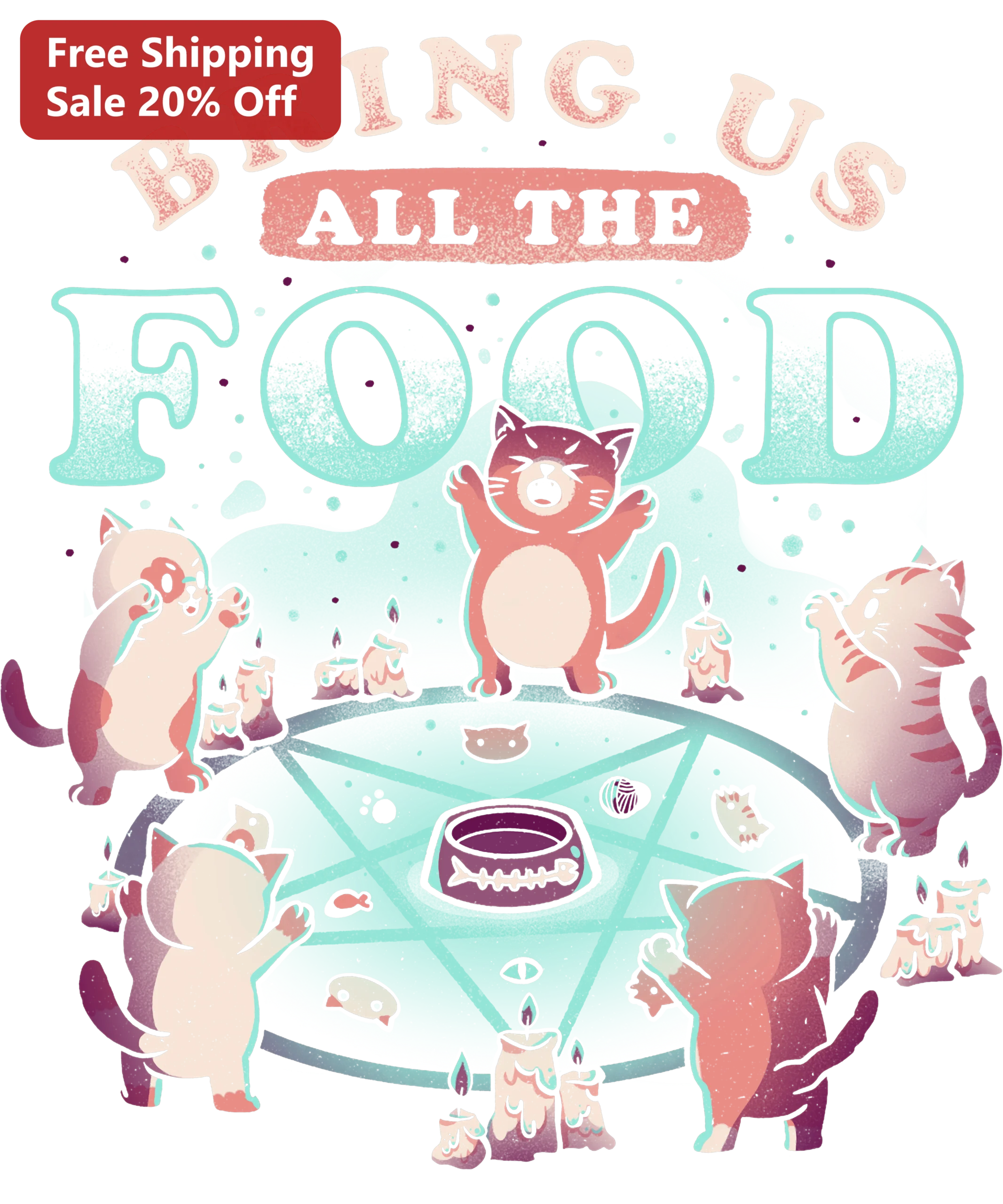 Bring Us All The Food Pentagram Cats Funny Halloween Graphic Tee