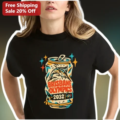 Brisbane Olympics 2032 Shark Soda Can Graphic Tee Retro Olympic Merch Gift