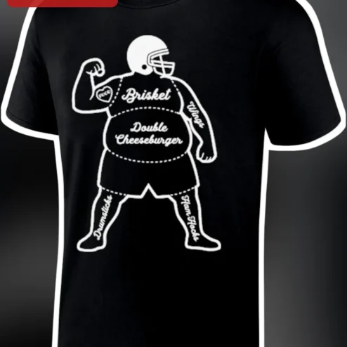 Brisket Double Cheeseburger Wings Ham Hocks Football Meat Cut Chart Tee