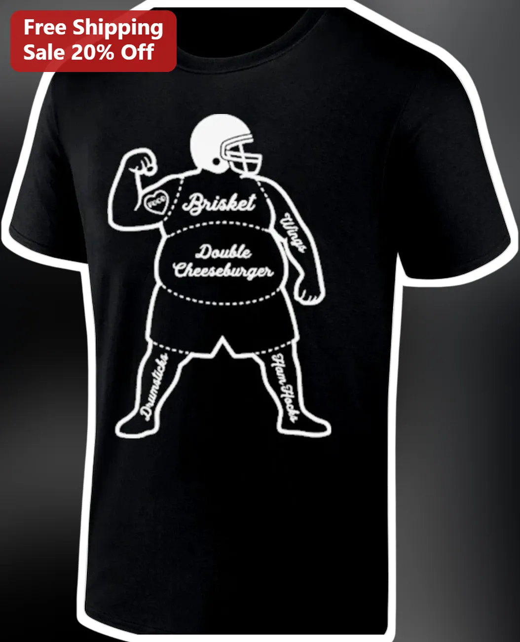 Brisket Double Cheeseburger Wings Ham Hocks Football Meat Cut Chart Tee