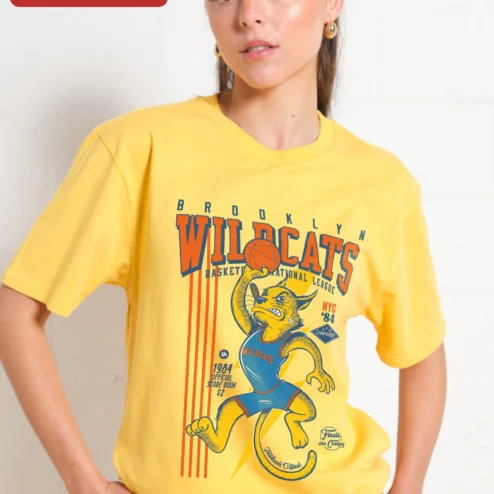 Close-up of Brooklyn Wildcats Basketball National League NYC '84 Vintage Retro Tee for streetwear fans in Chicago, Illinois