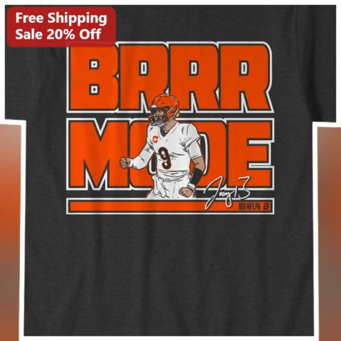 BRRR Mode Joe Burrow Cincinnati Bengals QB9 Signature Graphic Tee for Men NFL Fans available at our Chicago, Illinois warehouse